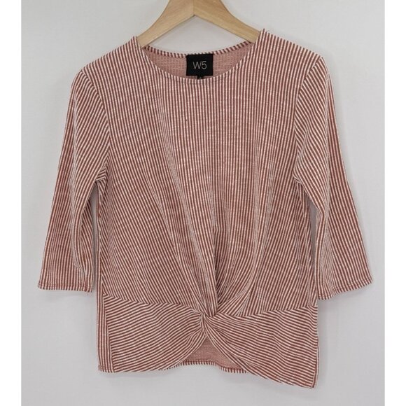 W5 Anthropologie Textured Stripe Twist Knot 3/4 Sleeve Blouse Size Sm, FLAWS - Picture 1 of 14